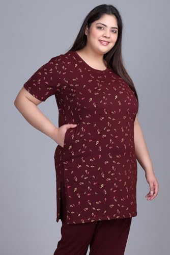 Image of RYSH Women's All-Over Printed Cotton Plus Size Longline T-Shirt with Pockets