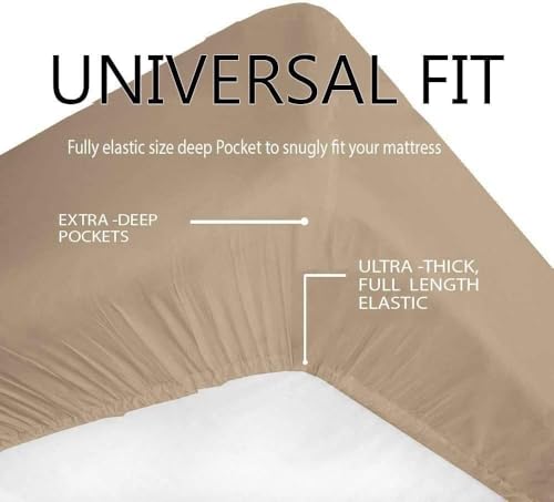 Image of 400 TC Cotton Elastic Fitted Bedsheet with 2 Pillow Covers for Single Bed 36 x 72 10 Inches Taupe(Sand) Solid Color Fitted Sheet