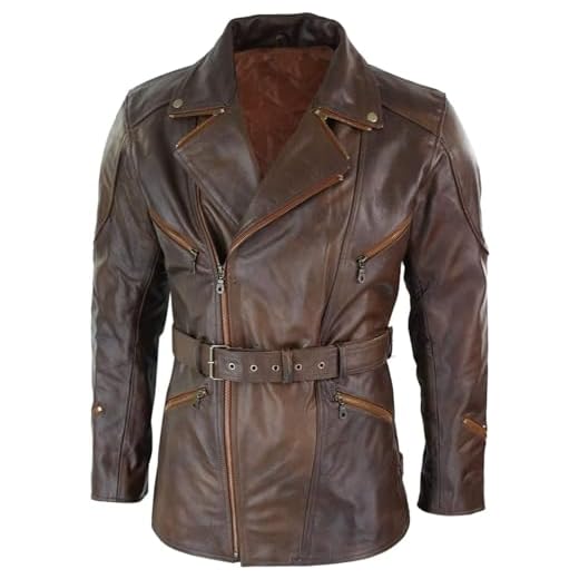 LP-FACON Manteau 3/4 en cuir pour homme – Veste de moto longue d'hiver en cuir marron, marron, XXXL