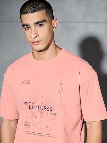 Image of TECHNOSPORT Men's Oversized Fit Half Sleeve Crew Neck T-Shirt, ELASTO Plus Quick Dry Moisture Wicking Stretchable Sports Gym and Casual Wear