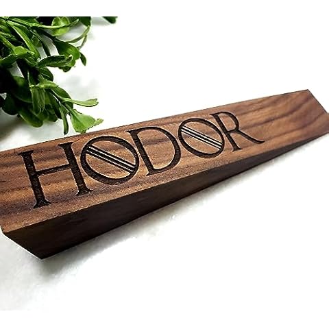 Hodor Door Stoppers -Walnut Wood Door Stops for Bottom of Door - Game of Thrones Gifts for Men & Women Let Hodor Hold the Door Forever, Laser Etched Cute Door Stopper -USA Handmade Door Wedge Stopper Cover