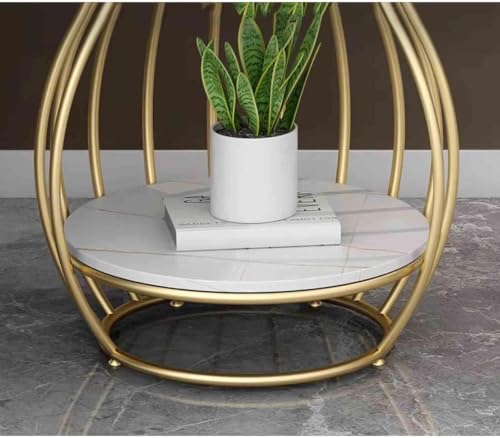 Image of Modern Side Table Corners Living Room Square Table Double Tier Sofa Side Table,Round Base Coffee Table,Portable Bedroom Nightstands Small Space (1Black Gold)