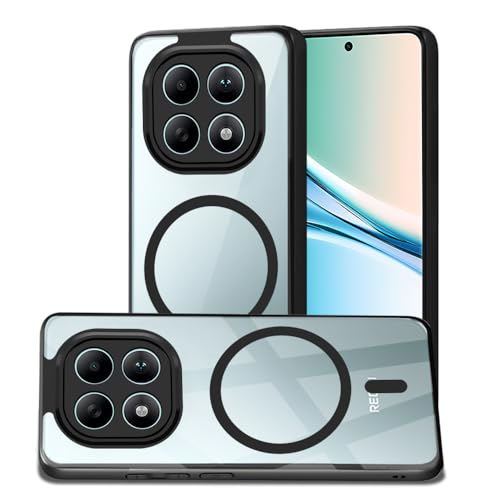 Image of AESTMO Redmi Note 15 5G / Redmi Note 15 SE 5G / Poco M8 5G Back Cover | 360 Protection | Crystal Clear Hard Back Transparent | Compatible with MagSafe Accessories (PC+TPU, Black Bumper)