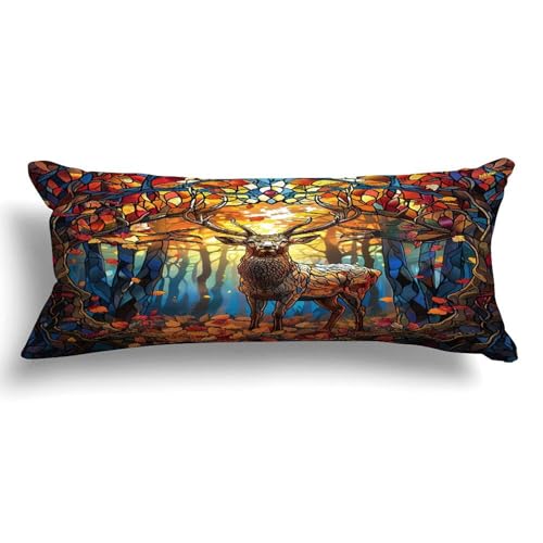 Deer Reindeer Stained Glass Decorative Long Body Pillow Cover Case with Zipper for Bedding Sofa Hotel Home Decor,20x54in Long Pillowcase Birthday Gifts for Adults Pregnant Women Kids Girls Teens