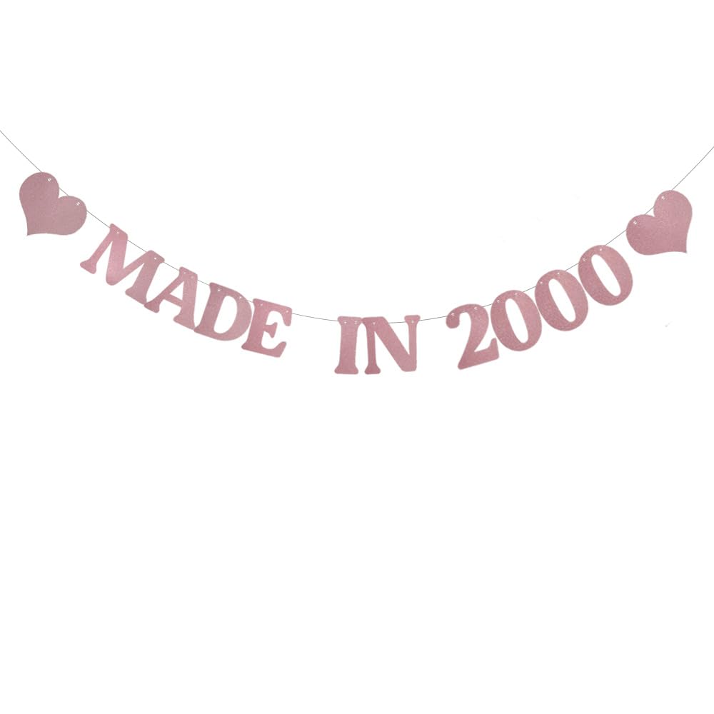 SLZHEE DONGLYJL Rose Gold Made in 2000 Banner,Pre-Strung,Funny 24th Birthday Party Decorations,Made In 2000