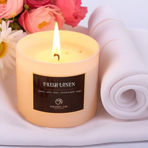 Chloefu Lan Fresh Linen Candles Laundry Candles Non-Toxic Air Freshening Scented Candles Decorative Candles Pet Odor Eliminator For Home Luxury Scented Soy Jar Candle For Bathroom Decor 7.1 Oz 2 Pack thumb #1
