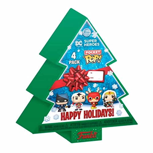Funko Pocket POP! DC Holiday, Superman, Tree Holiday Box 4 Pieces, DC Comics, Keychain Novelty Keyring