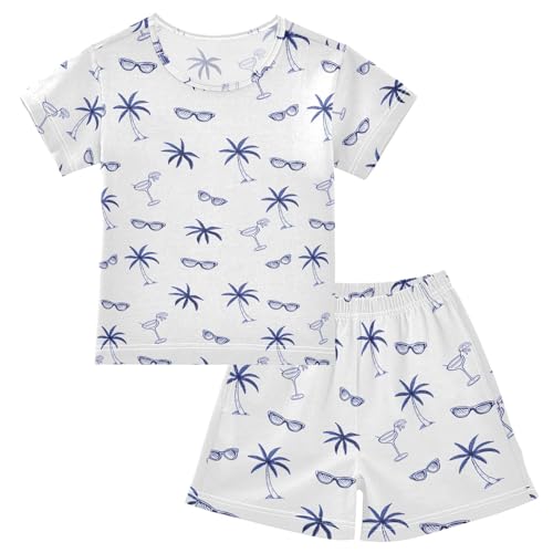 Coconut Tree Glasses Pattern Summer Cute Pajama Sets, Short Sets for Daily Wears and Sleep Wears