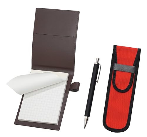再生牛革ミニノートカバー茶 布ペンケース赤付き 押し出し成型ラバー軸真鍮ノックシャープペンセット 黒 LS022PC-NK02R-HS301S