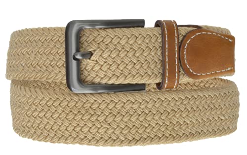 MARSHAL Tan Braided Elastic Stretch Belt With Metal Buckle and Leather tipped end