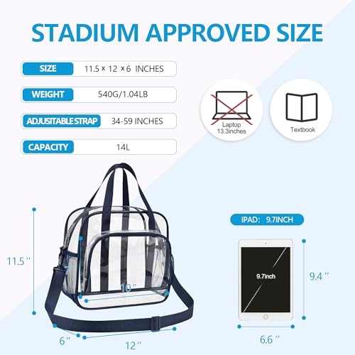 Image of Paxiland Clear Bag for Stadium Events, 12x6x12 inches Tote Bag with Detachable Reinforced Strap for Sports Concert and Work