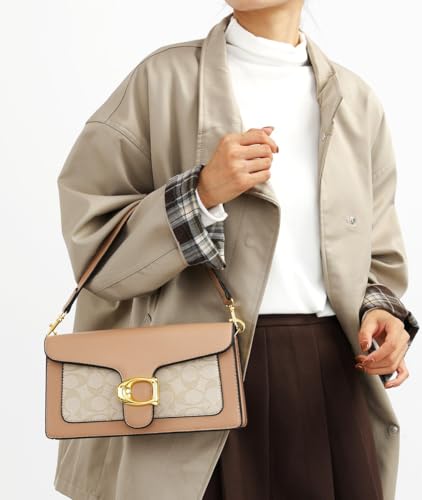 Image of Diva Dale Signature Canvas Shoulder Bag, Brown Leather with Monogram Pattern, Gold Hardware, Adjustable Strap