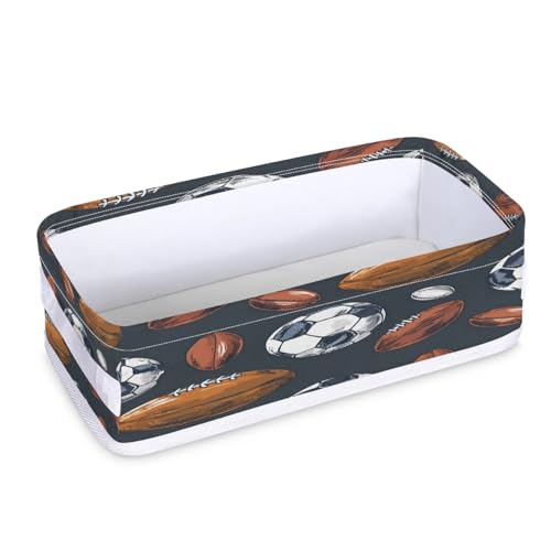 Tablerazzi Toilet Tank Topper Paper Basket with Handle, Sport Soccer Football Bathroom Storage Basket for Organizing, Small Fabric Storage Bins for Bathroom Decor