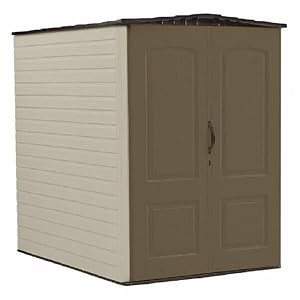 Rubbermaid Large Vertical Resin Outdoor Storage Shed With Floor 5 x 6 Ft Weather Resistant Brown Organization for HomeBackyardGarden ToolsLawn MowerBike StoragePool Supplies