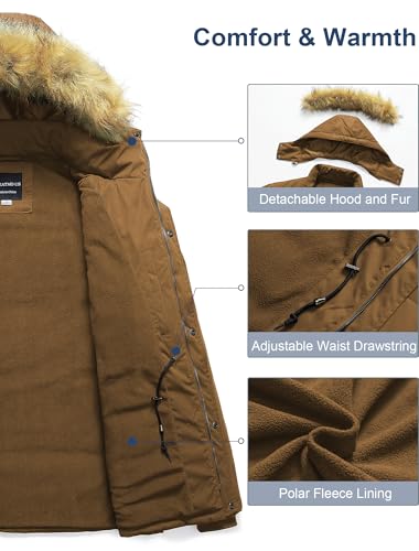 CREATMO US Men's Big and Tall Winter Coat Waterprpoof Long Puffer Jacket Thicken Parka with Removable Fur Hooded3