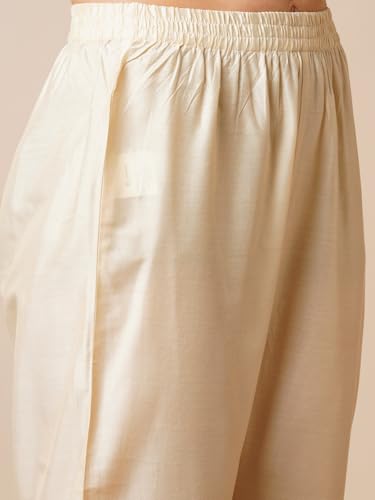 Image of Globus Women Ivory Floral Print A-Line Kurta Set With Trouser-3638388001