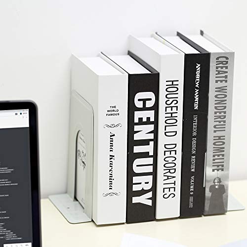 Bookends, Metal Bookends Book Ends Economy Universal Nonskid Heavy Duty Bookends Shelves Office White 6.69 X 4.9 X 4.3In,3 Pair/6 Piece #TOP5