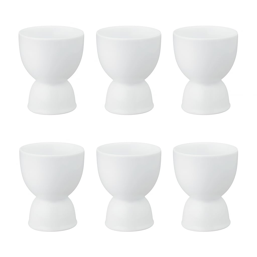 HIC Kitchen Double Egg Cup, Fine White Porcelain, Set of 6