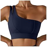 One Shoulder Yoga BHS Damen Ohne Bügel Sport BH Damen Starker Halt Sports Bralette mit Rückenfrei Design Seamless Gerippt Bra mit Gepolstert Unterwäsche Tanktops Bustier für Joggen Alltag