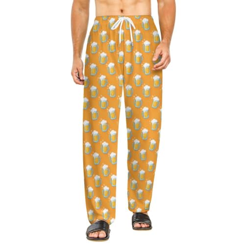 Mens Cartoon Mug with Light Beer Sleep Trousers, Skin-Friendly Relaxed Fit PJs for Lounging, Premium Poly Spandex Printed Sleep Bottoms 4X-Large
