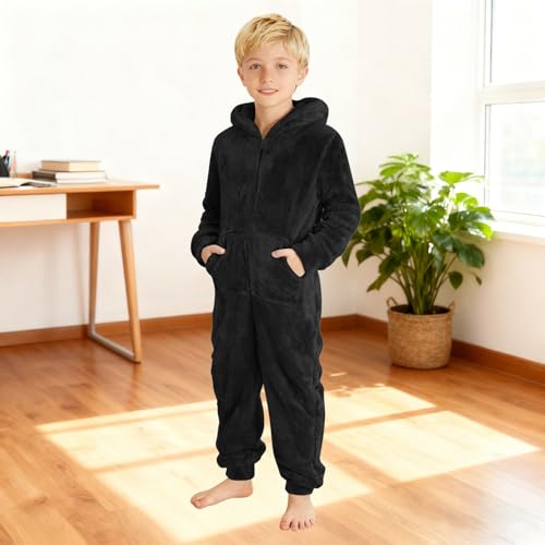 Mono polar para niño y niña, ropa de invierno con capucha forrada 3