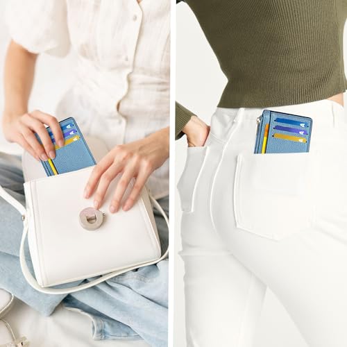 Image of Tipmile Womens Credit Card Holder Wallet, Small Slim RFID Blocking Sleeve | Mini Tiny Cute ID Case, Minimalist Zipper Pocket Wallet, Thin Coin Purse, Mothers Gift, Sky Blue