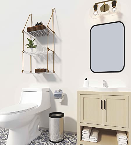 Image of Meshable Weebill 3-Tier Wall Hanging Metal Wall Shelf with Jute Rope, Home Decor Wall Shelves and Storage Racks with Elegant Design Ideal for for Balcony and Terrace, Standard Size - White