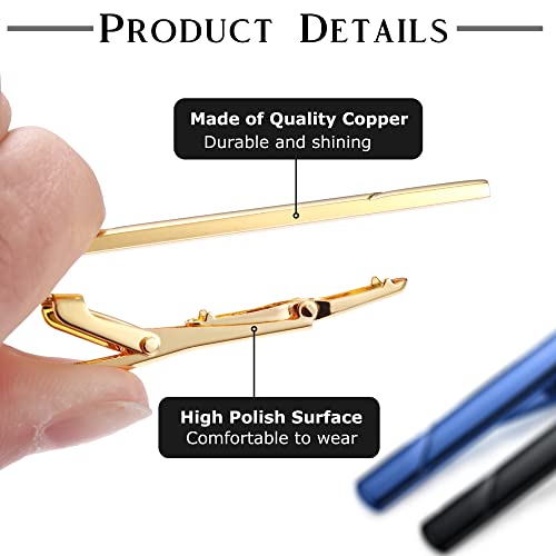 CASSIECA 10PCS Tie Clips for Men Classic Black Gold Blue Silver Red Tie Bar Set for Regular Ties with Elegant Gift Box - Unique Gift for Father, Husband, Wedding, Business2
