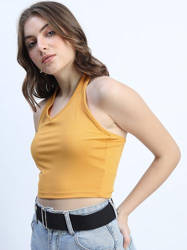 Image of Tokyo Talkies Women's Sleeveless High Neck Solid Tops| Stylish Casual wear