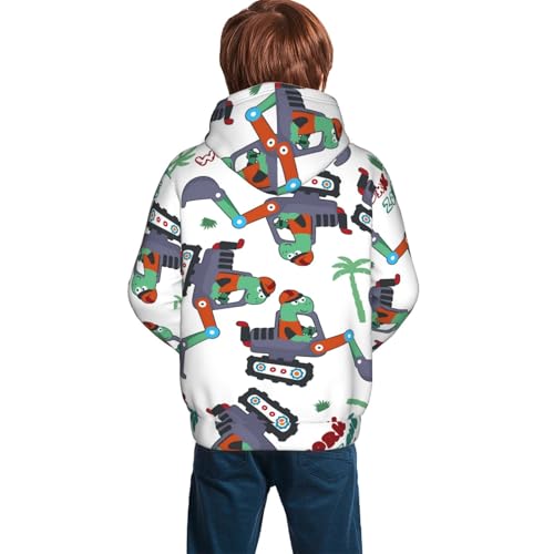 Dinosaur on Excavator2 Kid Hoodies Boys Sweatshirts Girls Pullover with Pocket4