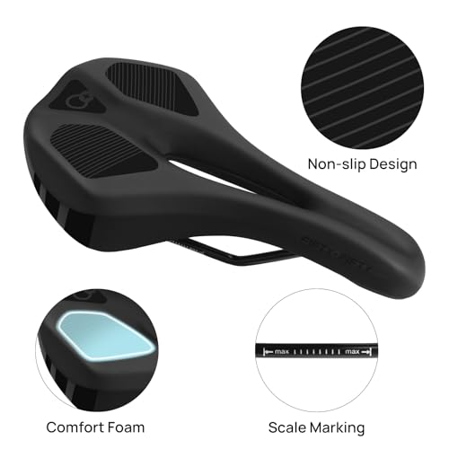 FIFTY-FIFTY Mountain Bike Saddle, Comfortable Memory Foam Padded Bicycle Seat, Breathable Waterproof Bicycle Saddle for Men and Women, Compatible with MTB, Road Bike, E-MTB