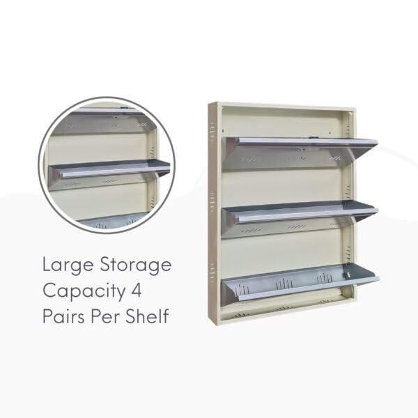 Image of StayHappy 3 Door Metal Shoe Rack with Powder Coating | Chappal Rack for Home | Durable Footwear Rack (Silver)