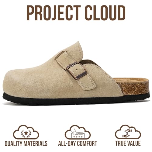 Image of Project Cloud 100% Genuine Leather Kids Clogs with Natural Cork Footbed & Memory Foam Insole Arch Support - Non-Slip Clogs for Kids - Slippers Sandals for Boys & Girls Footwear