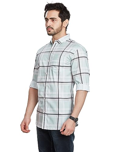 Image of BE ACTIVE Men's Solid Slim Fit Cotton Casual Shirt | Men Stylish Shirt | Spread Collar & Full Sleeves | Checkered Pattern | Regular Fit