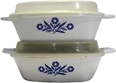 Corning Ware Blue Corn Flower Petite Pan Casserole with Plastic Lid - P-41 - Set of 2