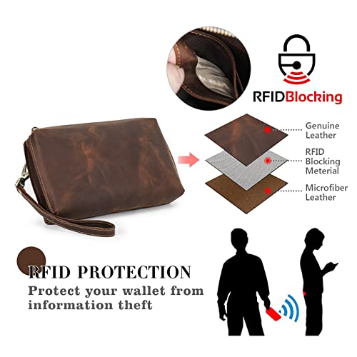 Image of Mens Leather RFID Blocking Travel Clutch Passport Wallet