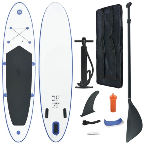 aphrophina Stable and Inflatable Stand Up Paddle Board Set for Surfing, Includes Oar and Carrying Bag, Blue and White