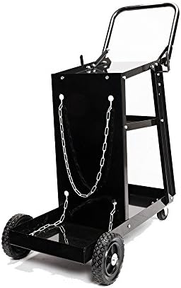 TUFFIOM 3-Tier Welder Welding Cart Plasma Cutter, MIG TIG ARC Universal Storage for Tanks w/ 2 Safety Chains, 360°Directional Wheels, 100lbs capacity, Black