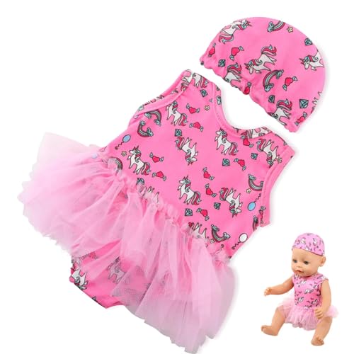 Juego de natación para muñecas, unicornio, ropa de verano, accesorios para muñecas, ropa de vestir, traje de baño, muñeca para 35 – 45 cm, para niñas y niños, diversión en el baño en los calurosos