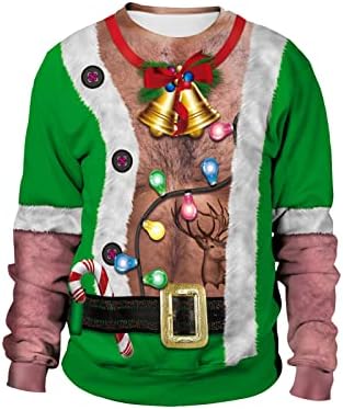 Ugly Christmas Jumpers for Women and Men Funny Novelty Santa Xmas Jumper No Hood 3D Print Snowman Sweatshirt Long Sleeve Pullover Christmas T-Shirt UK Clearance