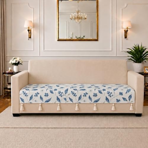 Image of STITCHNEST 'Eden Weaves Collection Series' 2 Seater Sofa Cover| Elegant Woven Fabric, Decorative Tassels, Washable & Durable for Modern Living