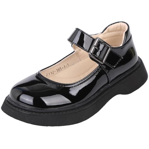 WUIWUIYU Girls School Uniform Dress Shoes Platform Costume Round-Toe Shiny Mary Janes Back-to-School Flats