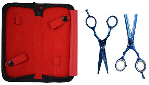 TAIZE - Hair Styling Kit - Blue - Titanium Coated - Hair Shear and Thinning Shear - 5.5''
