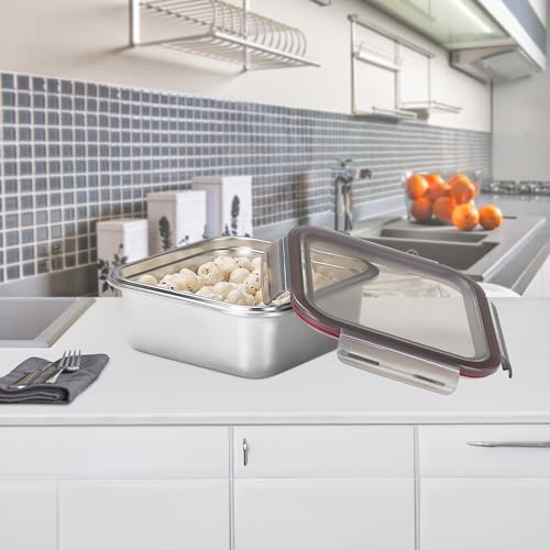 Image of MILTON New Modulo Steel Square 1500 Container with lock lid|Airtight & Leakproof|Microwave & Oven safe| Light Weight | School, Office or Picnic use, 1440 ml, Silver