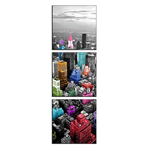 RomantiassLu 3 Piezas Vertical Arte Moderno Colorido Ciudad de Nueva York Cuadro de Pared Lienzo Pintura al óleo por números Decoración del hogar Pinturas de Pared sin Marco @ 40x40cmx3pcs