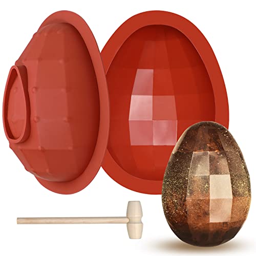 Webake Stampo per uova di diamante di Pasqua in silicone grande, 2 pezzi 3D rotabile gigante per uova di cioccolato con 1 martello per decorazioni pasquali, caramelle, torte e dolci