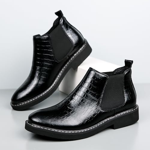 Men's Snake Pattern Internal Height Increase Chelsea Boots Fashion Genuine Leather Pointed-Toe High Top Pull On Dress Ankle Boots Casual Business Formal Oxford Booties4