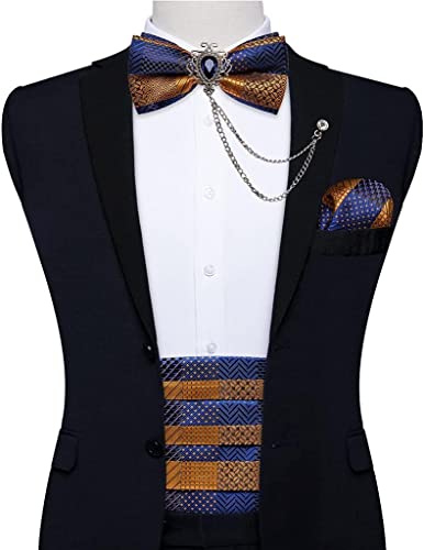 Conjunto de hombre pajarita, fajín y pañuelo de seda miniatura 2
