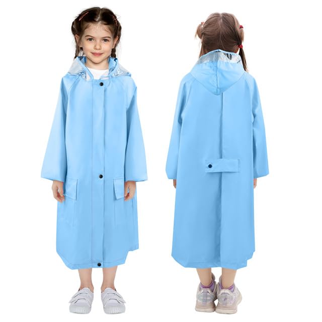 LAMA Impermeabile per Bambini, Poncho Antipioggia per Ragazze Giacca Antipioggia Leggera per Bambini, Mantella Antipioggia Riutilizzabile con Cappuccio e Copri Zaino, Impermeabile per Bicicletta
