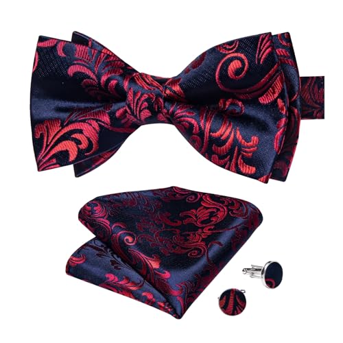 Corbata de moño floral de seda pre-atada con gemelos